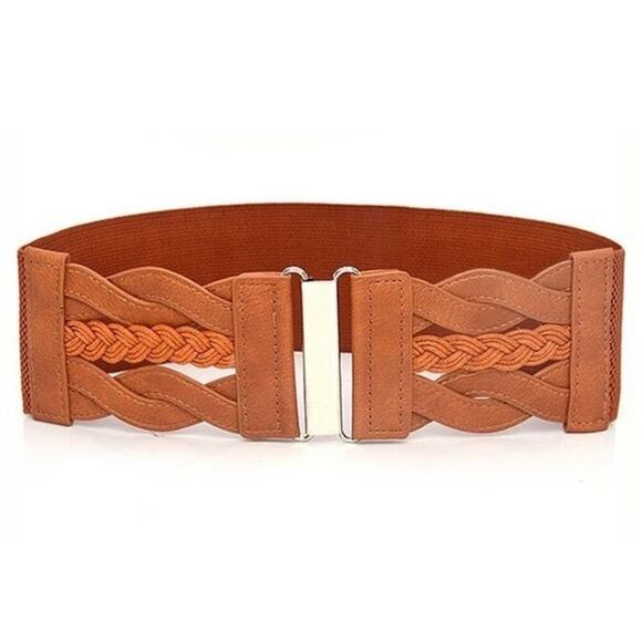 2/$30 New Elastic Wide Waist Belt Braided Camel Brown Caramel Tan - Picture 3 of 14